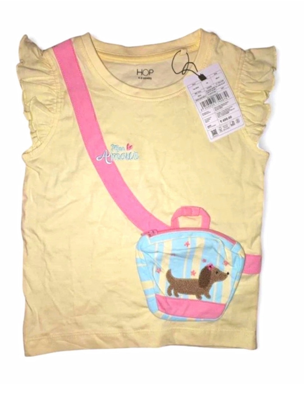 HOP Yellow Tee with Pink Strap and Blue Puppy Bag 3D Purse Zip Up